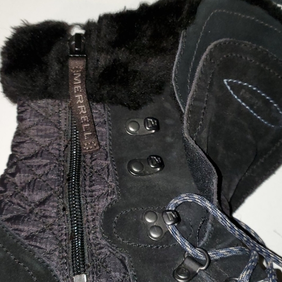 Merrell women's 7 black quilted and leather boots w/ lace up and side zip - Picture 2 of 7